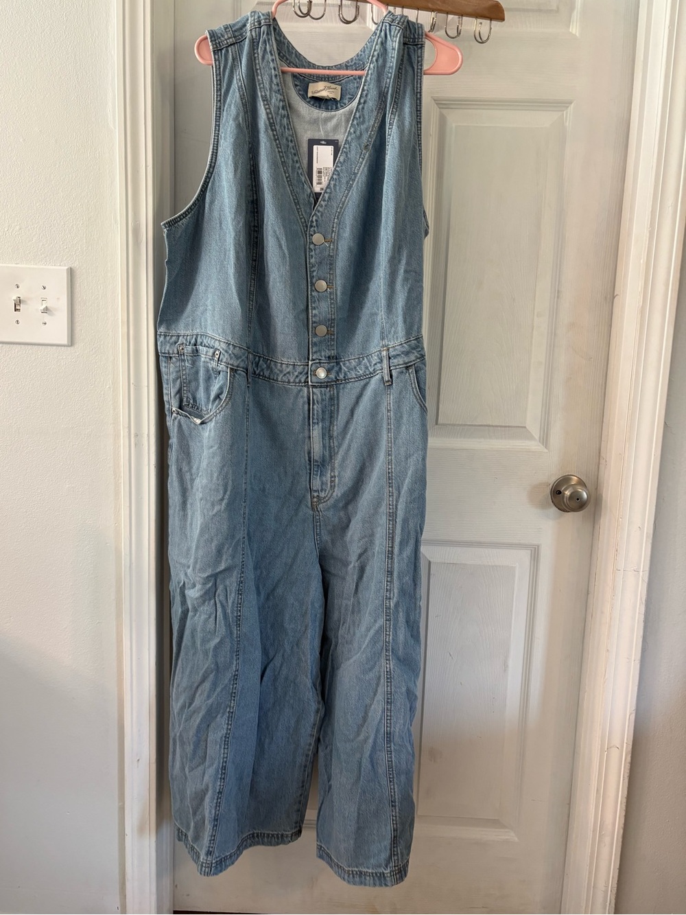 Denim Button-Front Jumpsuit - Light Blue